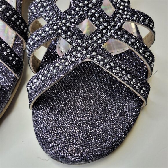 SIZE 7 Silver Glitter Grey Tone Wedge Sandals Low Heels Flats Open Toe NEW - Picture 12 of 12